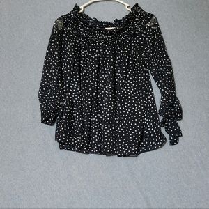 CeCe blue polka-dot ruffle blouse. Size small